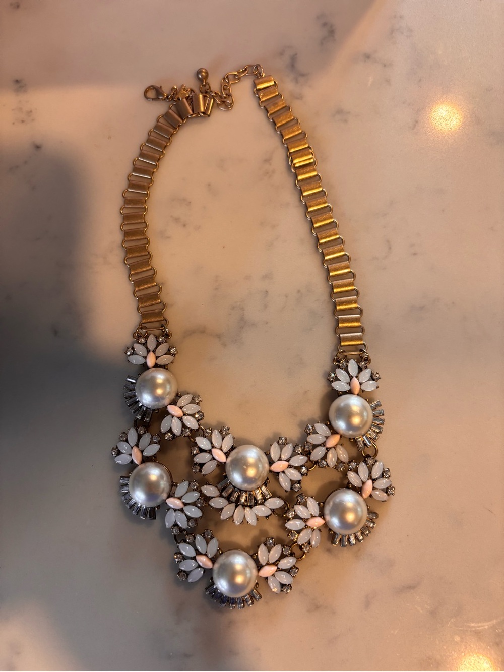 J. Crew Gold-Tone Pearl and White Floral Statement Necklace